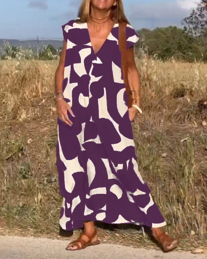 Emeline™ - Printed Dress with V-Neckline