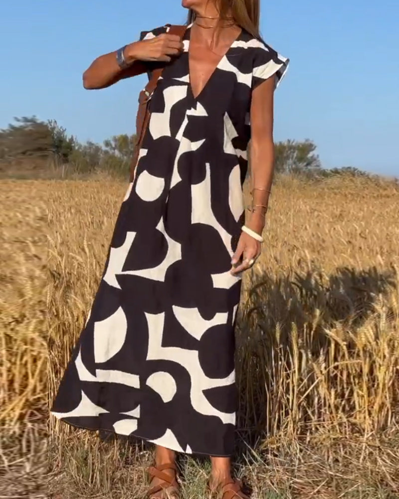 Emeline™ - Printed Dress with V-Neckline