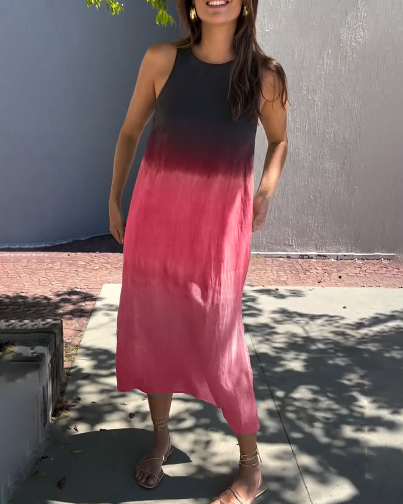 Gladys™ - Sleeveless Midi Dress with Gradient Design