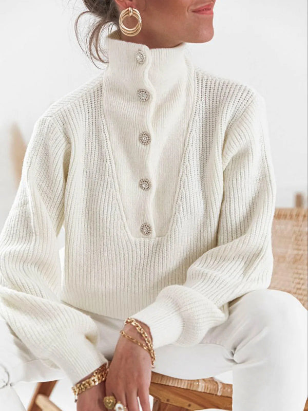 Cassie™ - Button-Up High-Neck Sweater