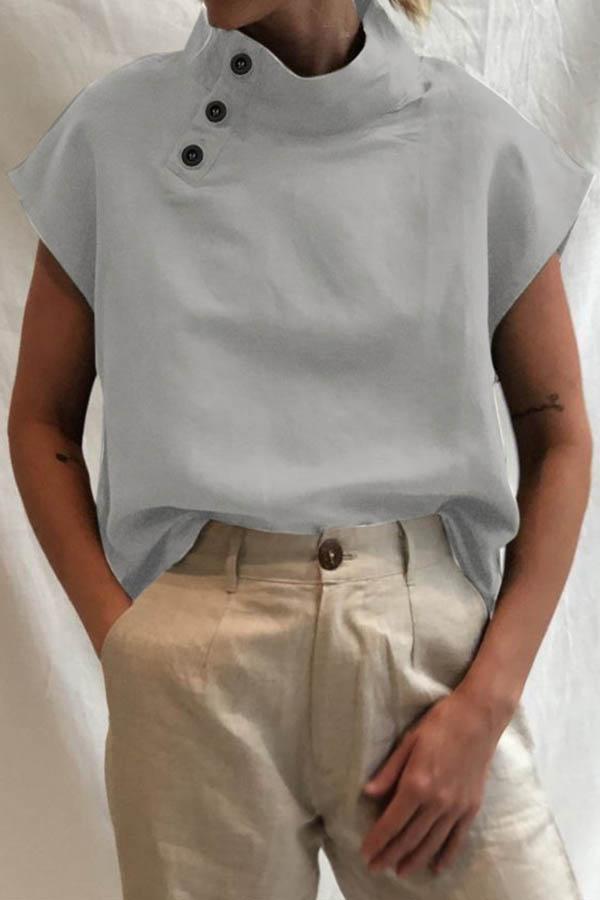 Lowella™ - Elegant High-Collar Button-Up Blouse