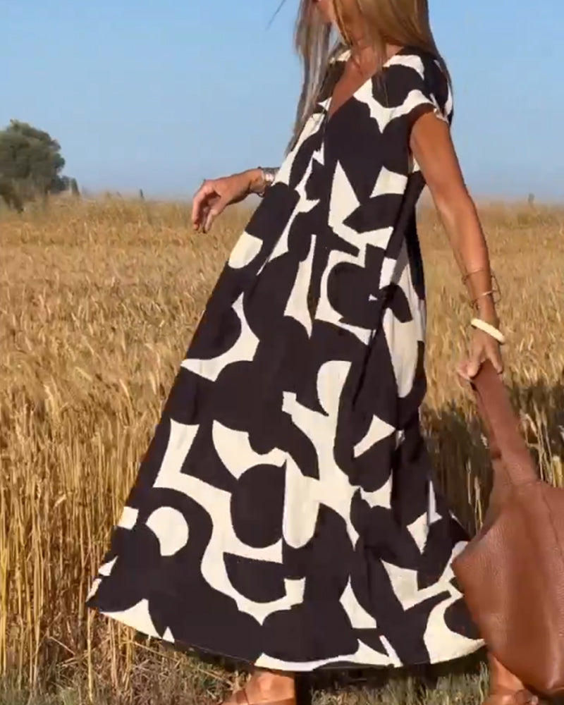 Emeline™ - Printed Dress with V-Neckline