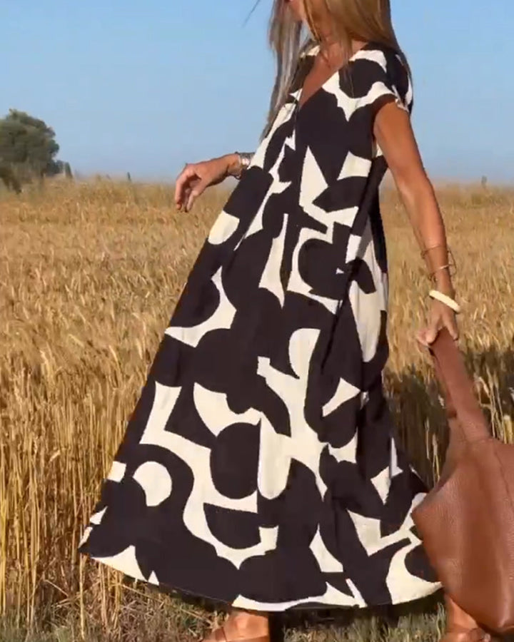 Emeline™ - Printed Dress with V-Neckline