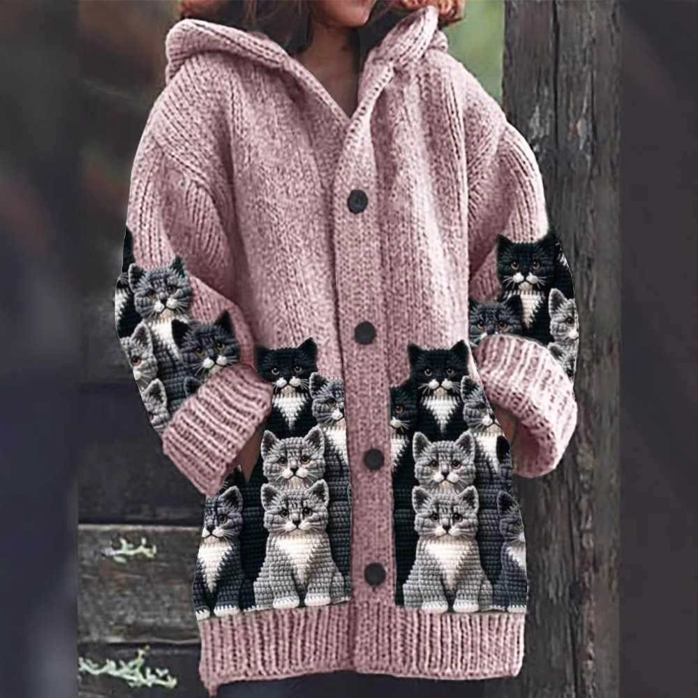 Jasmin™ - Soft Knit Cardigan with Cat Print