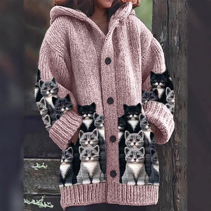 Jasmin™ - Soft Knit Cardigan with Cat Print