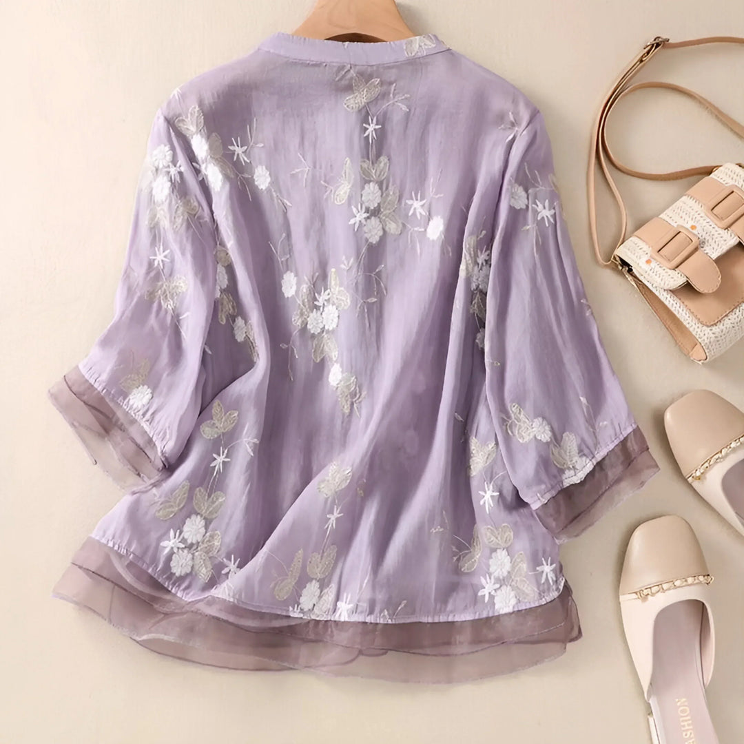 Celest™ - Embroidered Floral Cotton Blouse