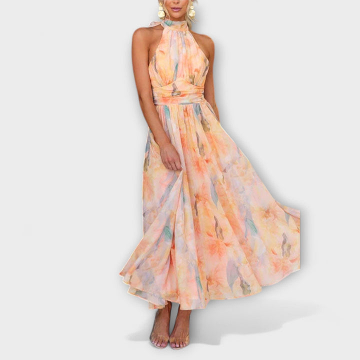 Arianna™ - Watercolor Elegance Halter Maxi Dress