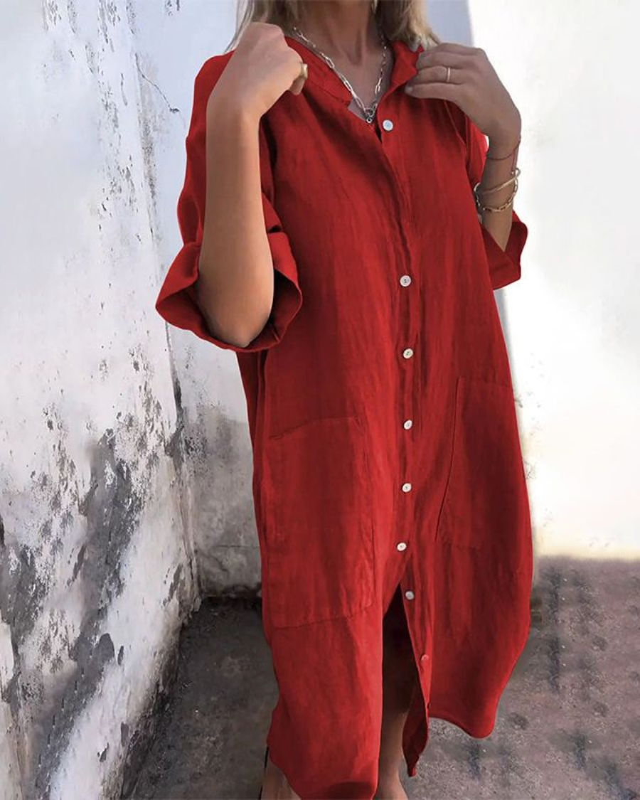 Savannah™ - Embroidered Oversized Boho Shirt Dress