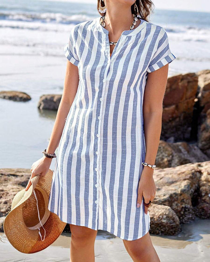 Hailey™ - Striped Button-Up Shirt Dress