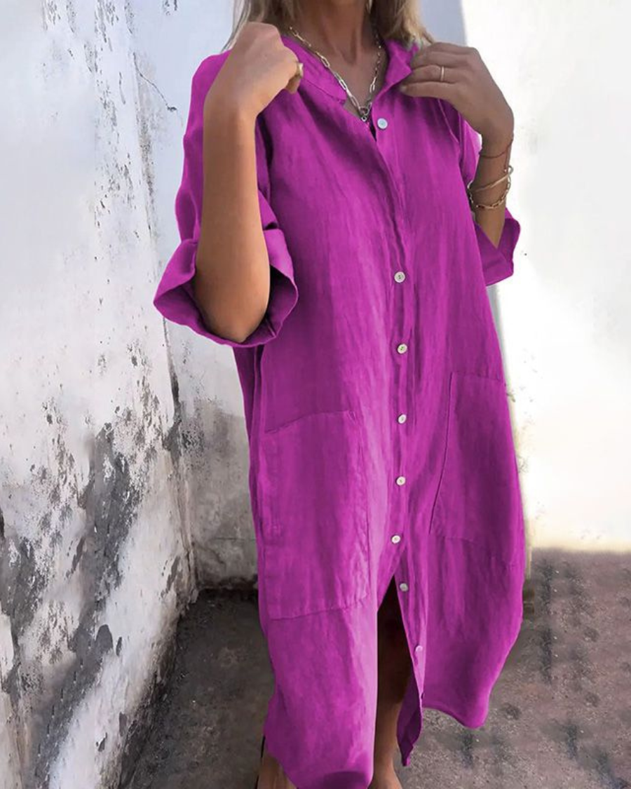 Savannah™ - Embroidered Oversized Boho Shirt Dress