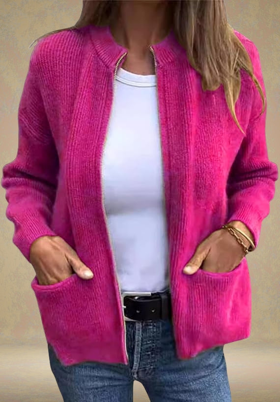 Noémie™ - Chic Cardigan with Zipper Accents