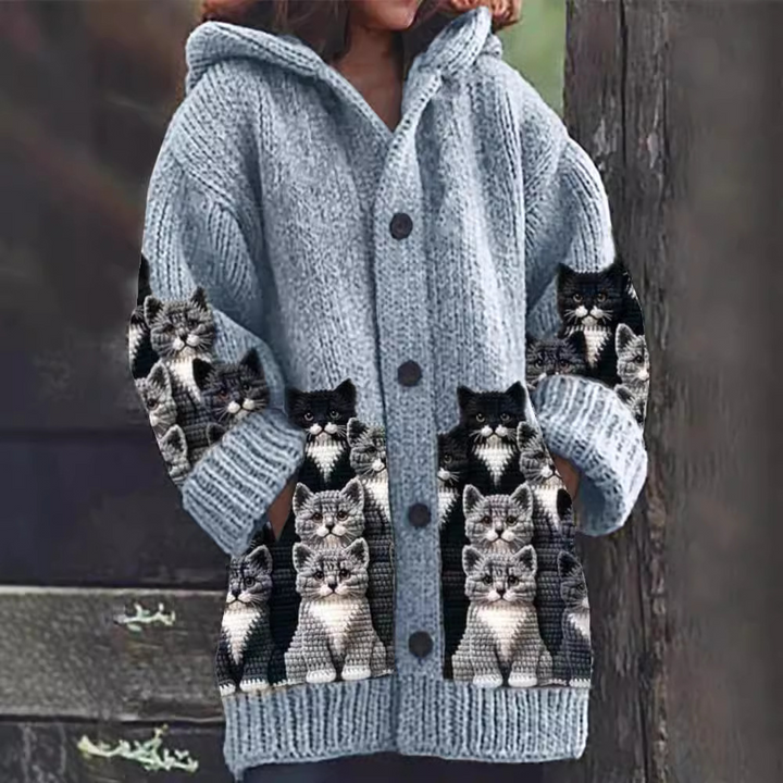 Jasmin™ - Soft Knit Cardigan with Cat Print