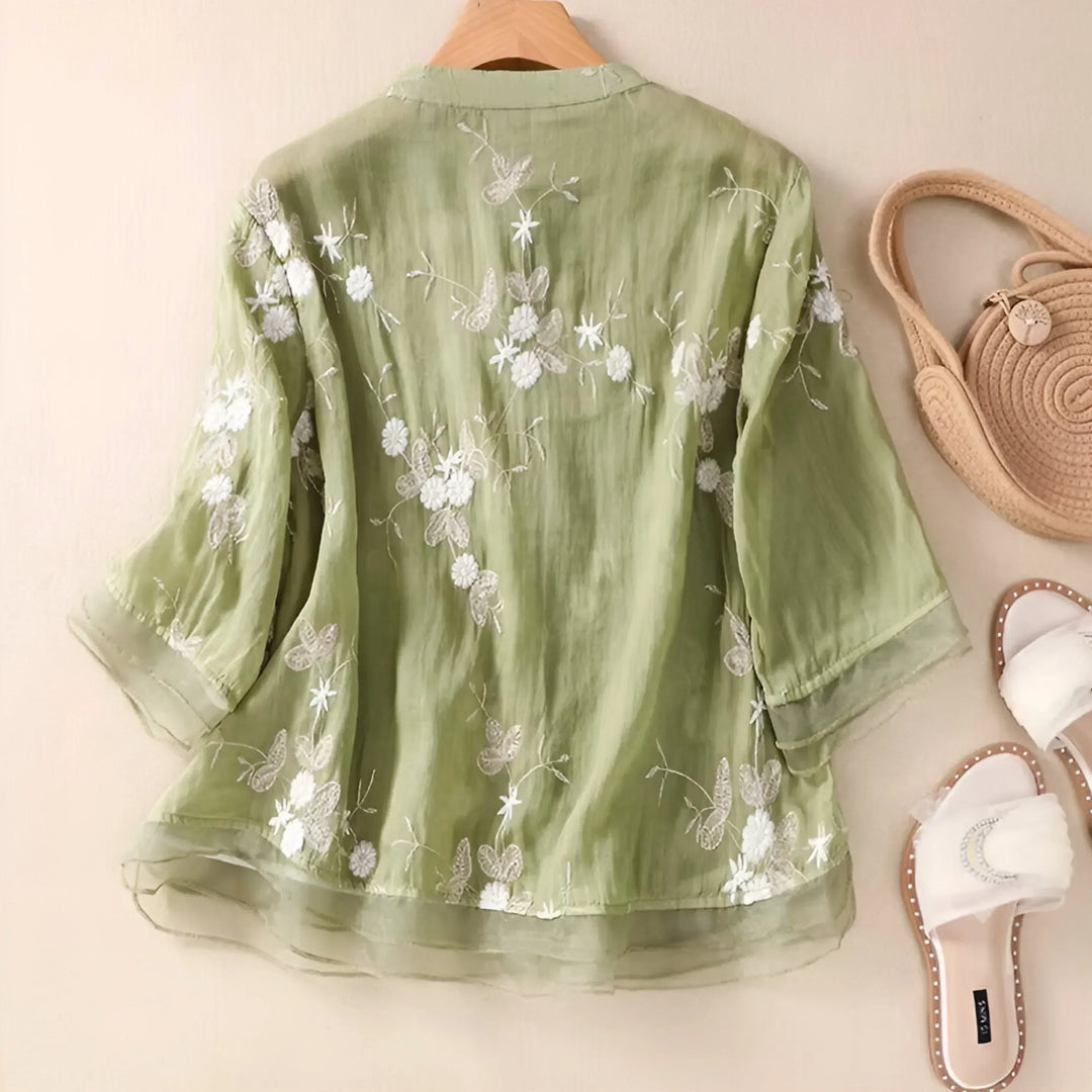 Celest™ - Embroidered Floral Cotton Blouse