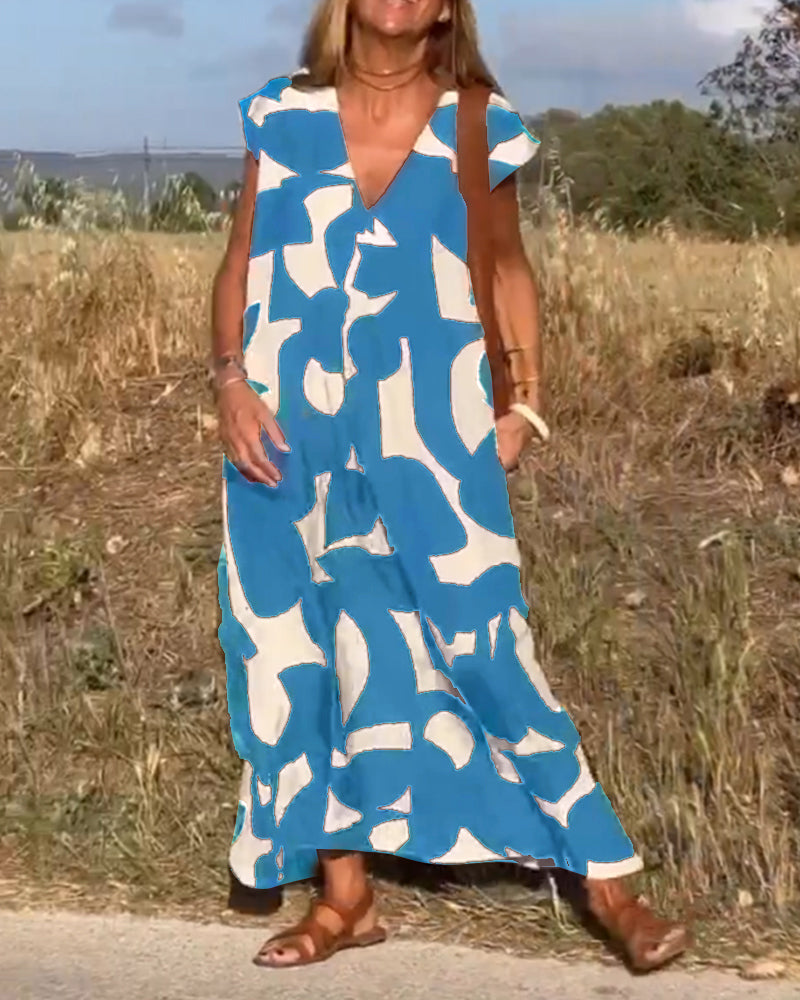 Emeline™ - Printed Dress with V-Neckline
