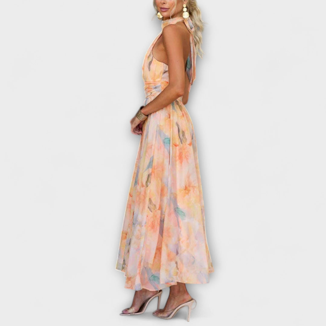 Arianna™ - Watercolor Elegance Halter Maxi Dress