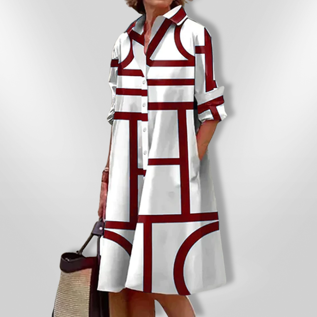 Hailey™ - Modern Art Geometric Button-Up Shirt Dress
