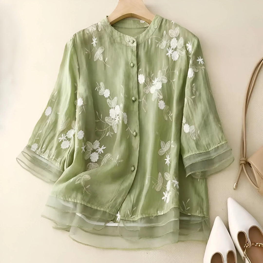 Celest™ - Embroidered Floral Cotton Blouse