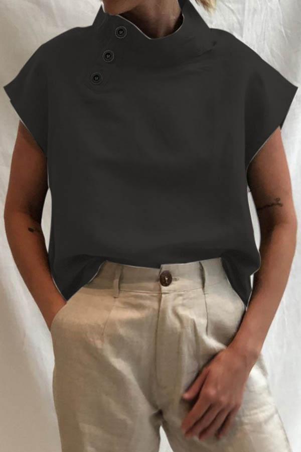 Lowella™ - Elegant High-Collar Button-Up Blouse