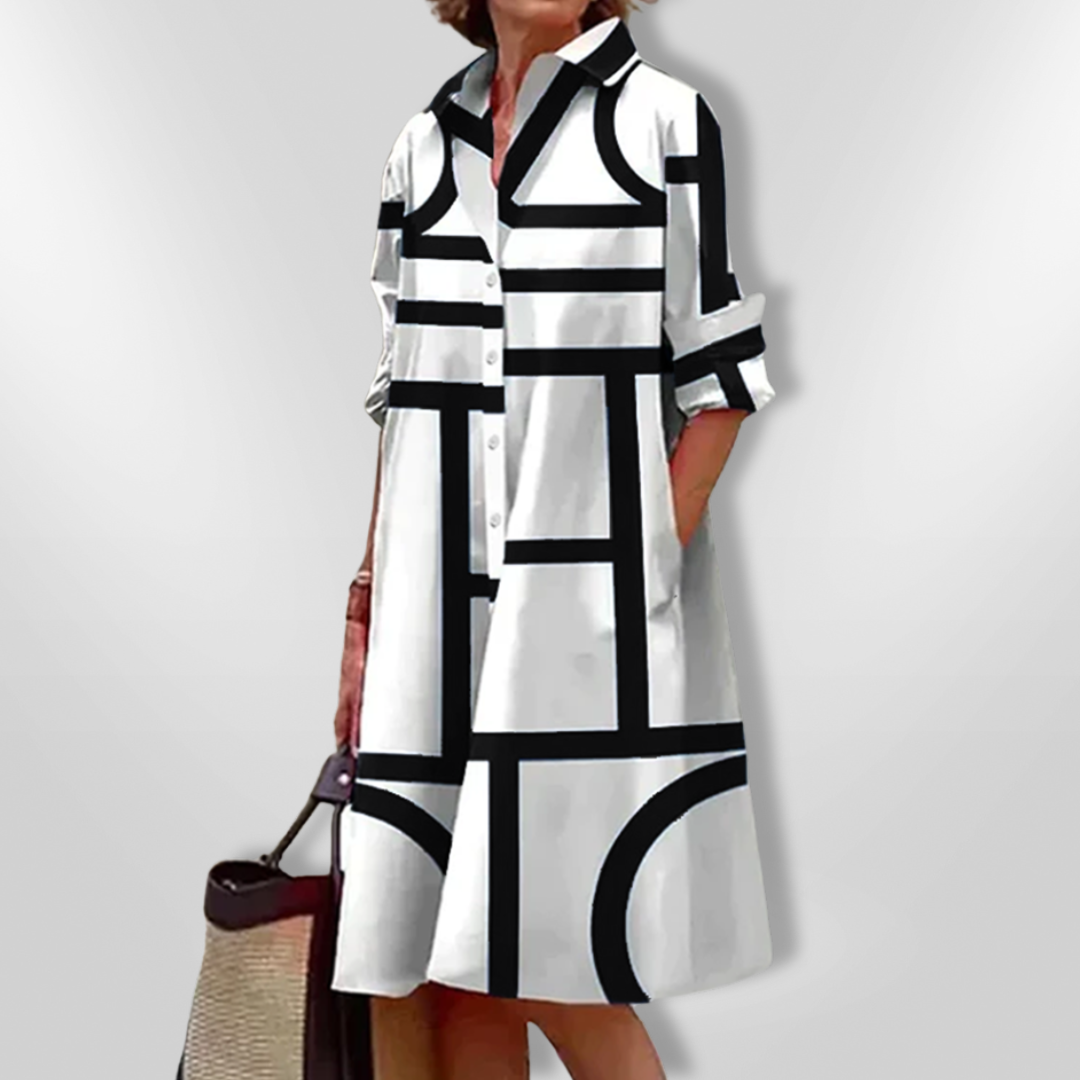 Hailey™ - Modern Art Geometric Button-Up Shirt Dress