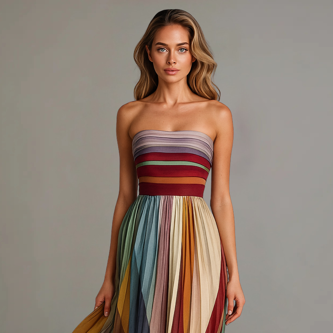 Deborah™ - Vibrant Strapless Pleated Maxi Dress