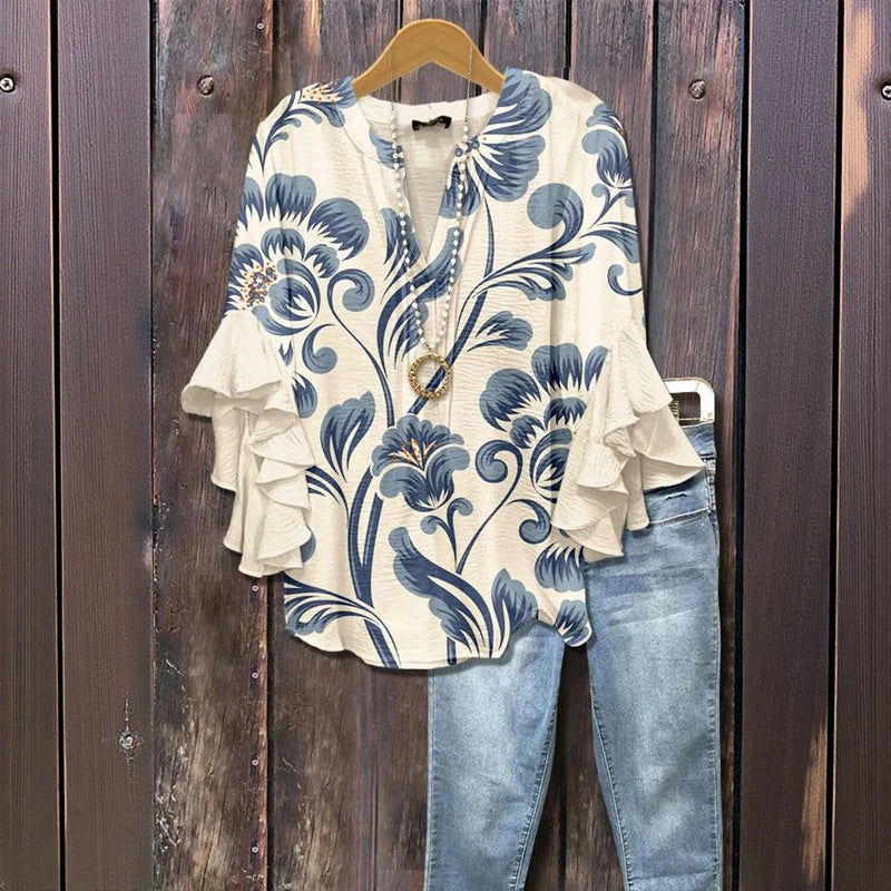 Kiona™ - Stylish Blouse with Vintage Floral Design