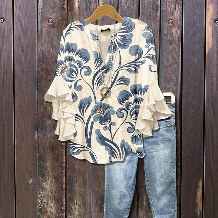 Kiona™ - Stylish Blouse with Vintage Floral Design