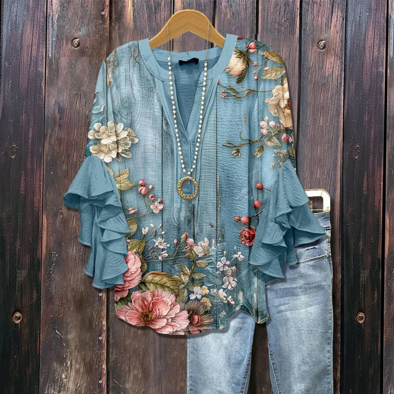 Roselle™ - Vintage Floral Print Blouse with Chic Elegance