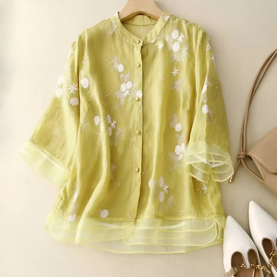 Celest™ - Embroidered Floral Cotton Blouse