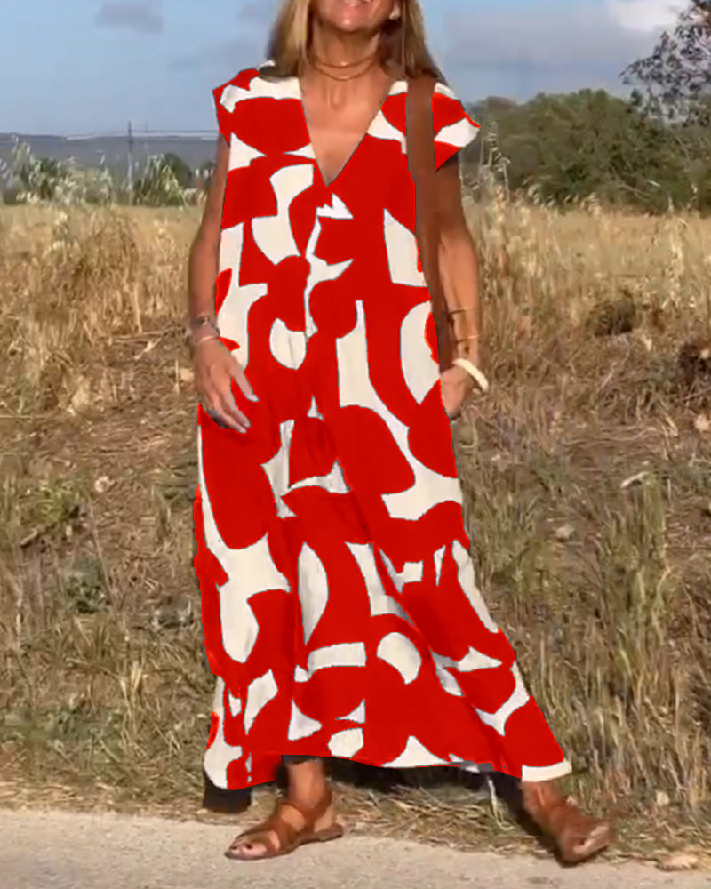 Emeline™ - Printed Dress with V-Neckline