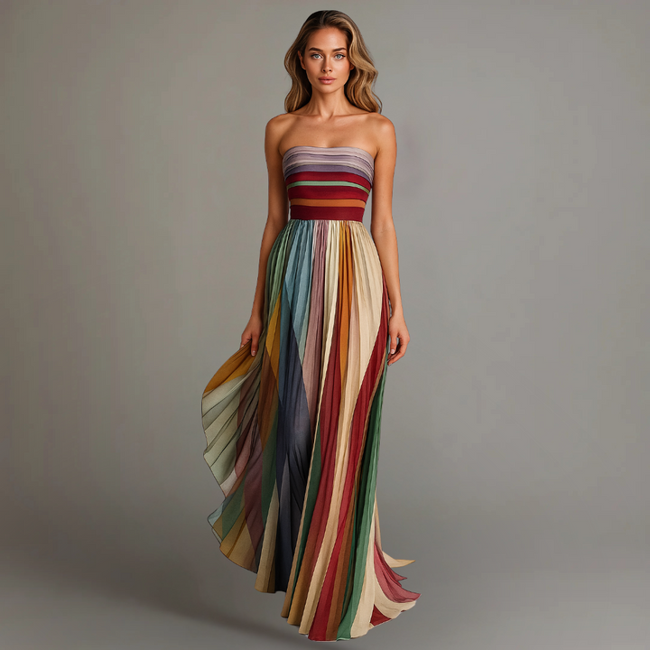 Deborah™ - Vibrant Strapless Pleated Maxi Dress