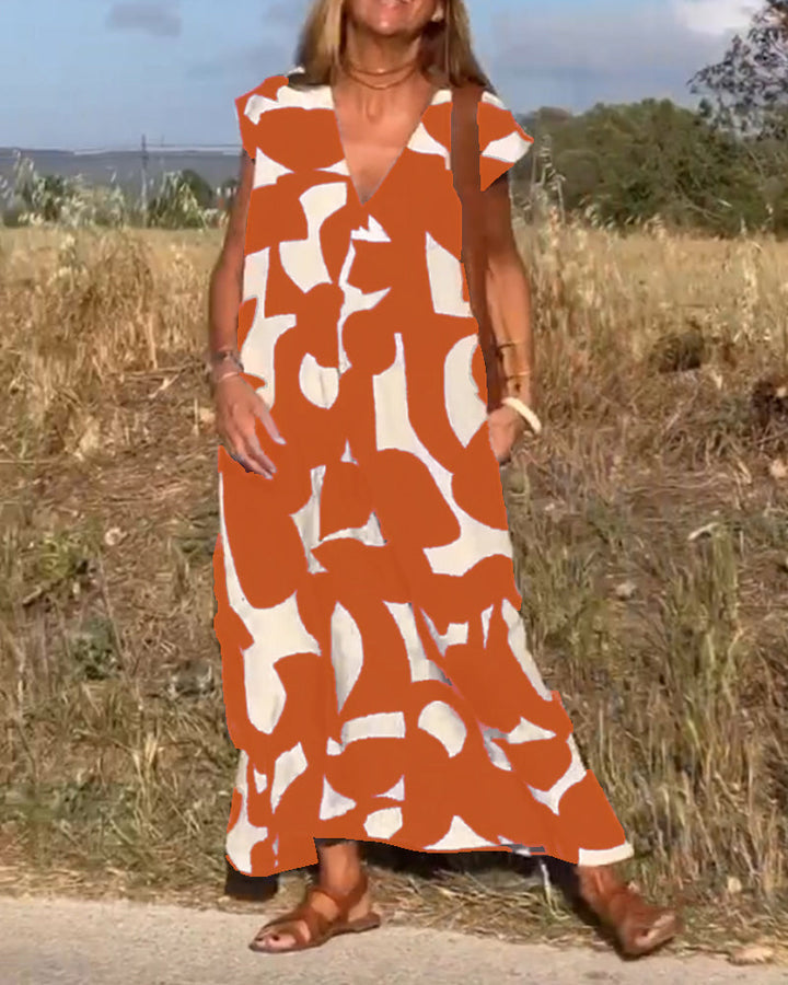 Emeline™ - Printed Dress with V-Neckline