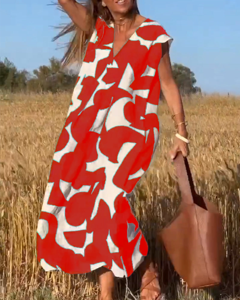 Emeline™ - Printed Dress with V-Neckline