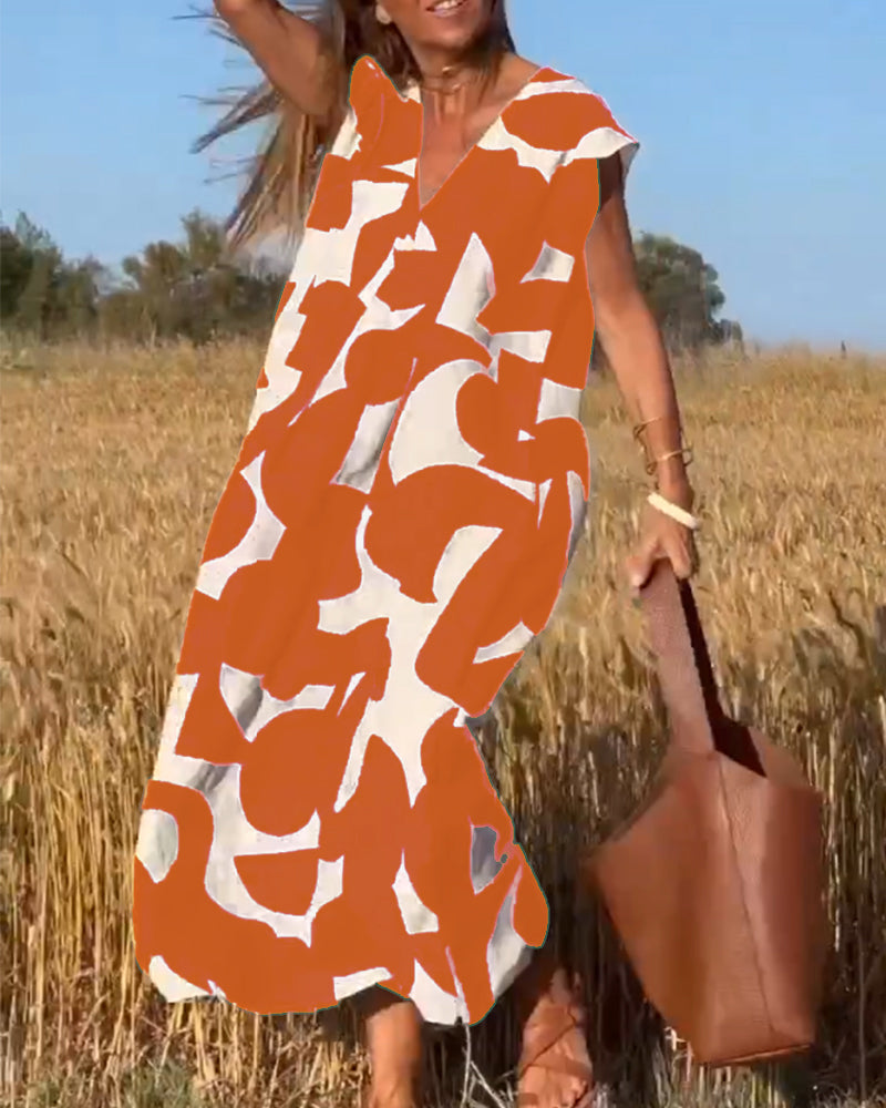 Emeline™ - Printed Dress with V-Neckline