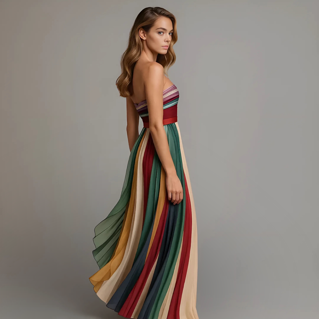 Deborah™ - Vibrant Strapless Pleated Maxi Dress
