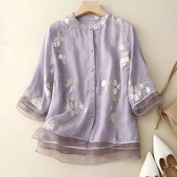 Celest™ - Embroidered Floral Cotton Blouse
