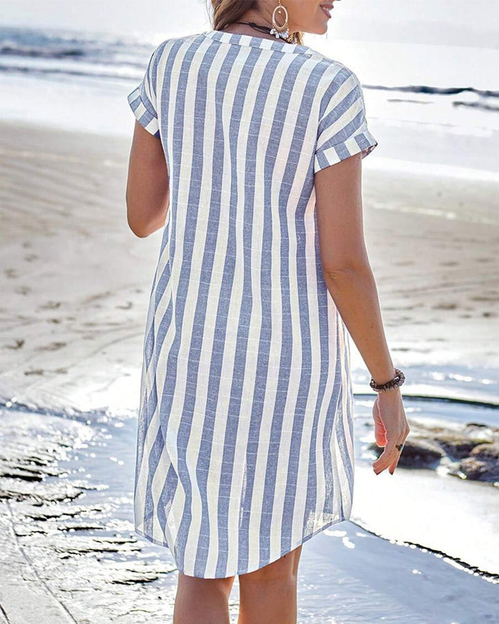 Hailey™ - Striped Button-Up Shirt Dress