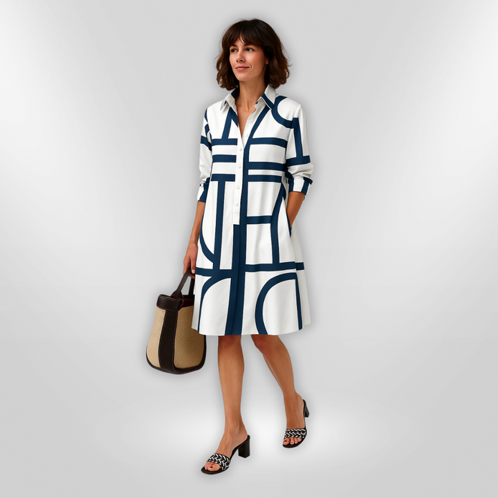 Hailey™ - Modern Art Geometric Button-Up Shirt Dress