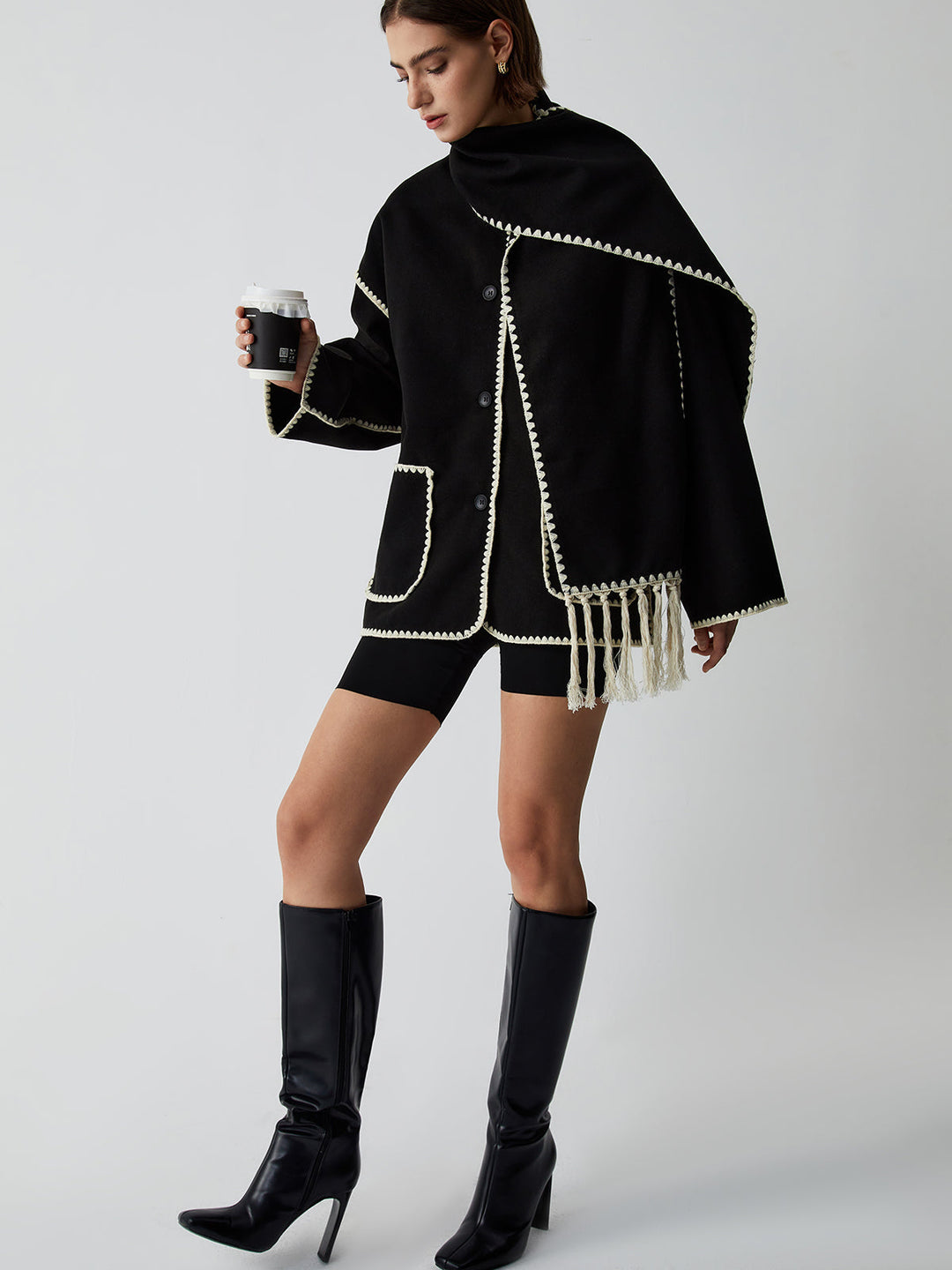 Layla™ - Chic Jacket with Coordinating Scarf and Stylish Contrast Trim