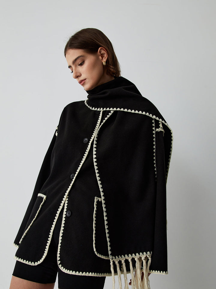Layla™ - Chic Jacket with Coordinating Scarf and Stylish Contrast Trim