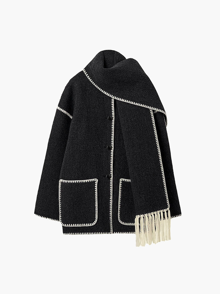 Layla™ - Chic Jacket with Coordinating Scarf and Stylish Contrast Trim
