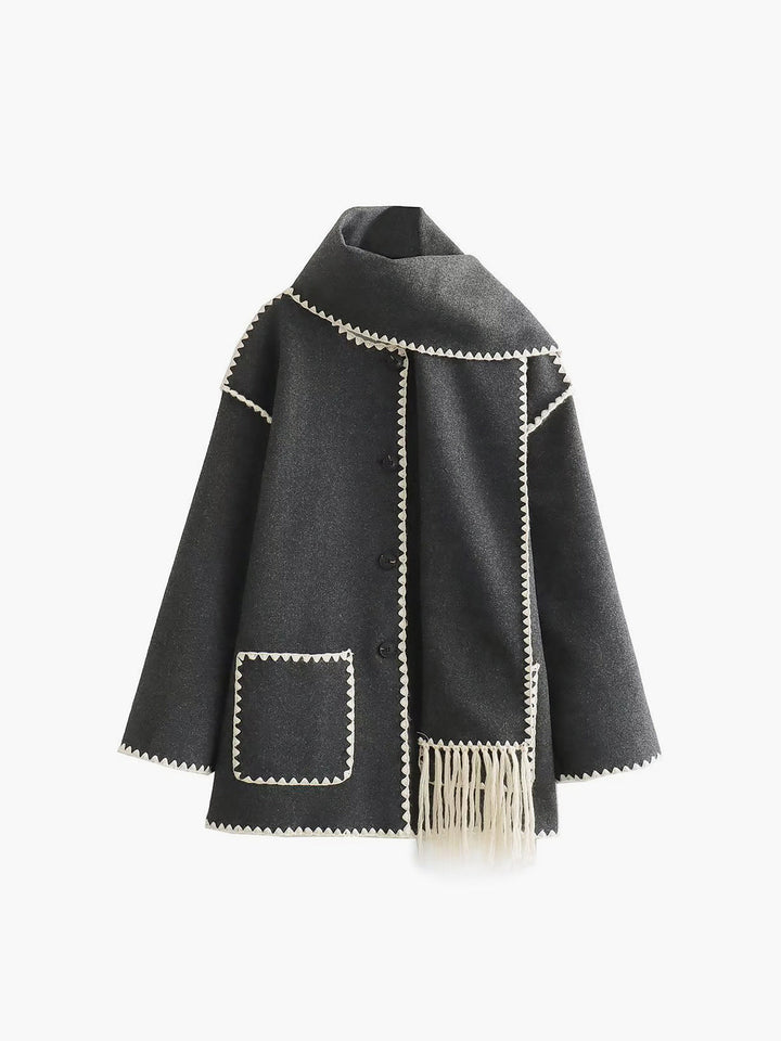 Layla™ - Chic Jacket with Coordinating Scarf and Stylish Contrast Trim