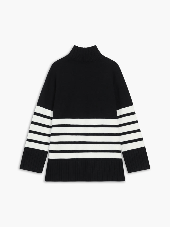 Zoey™ - Elegant Stripe Mock Neck Sweater