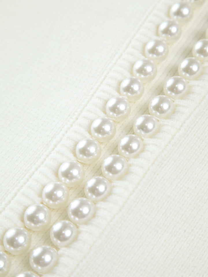 Charlotte™ - Sophisticated Cardigan with Pearl Accents and Distressed Hem