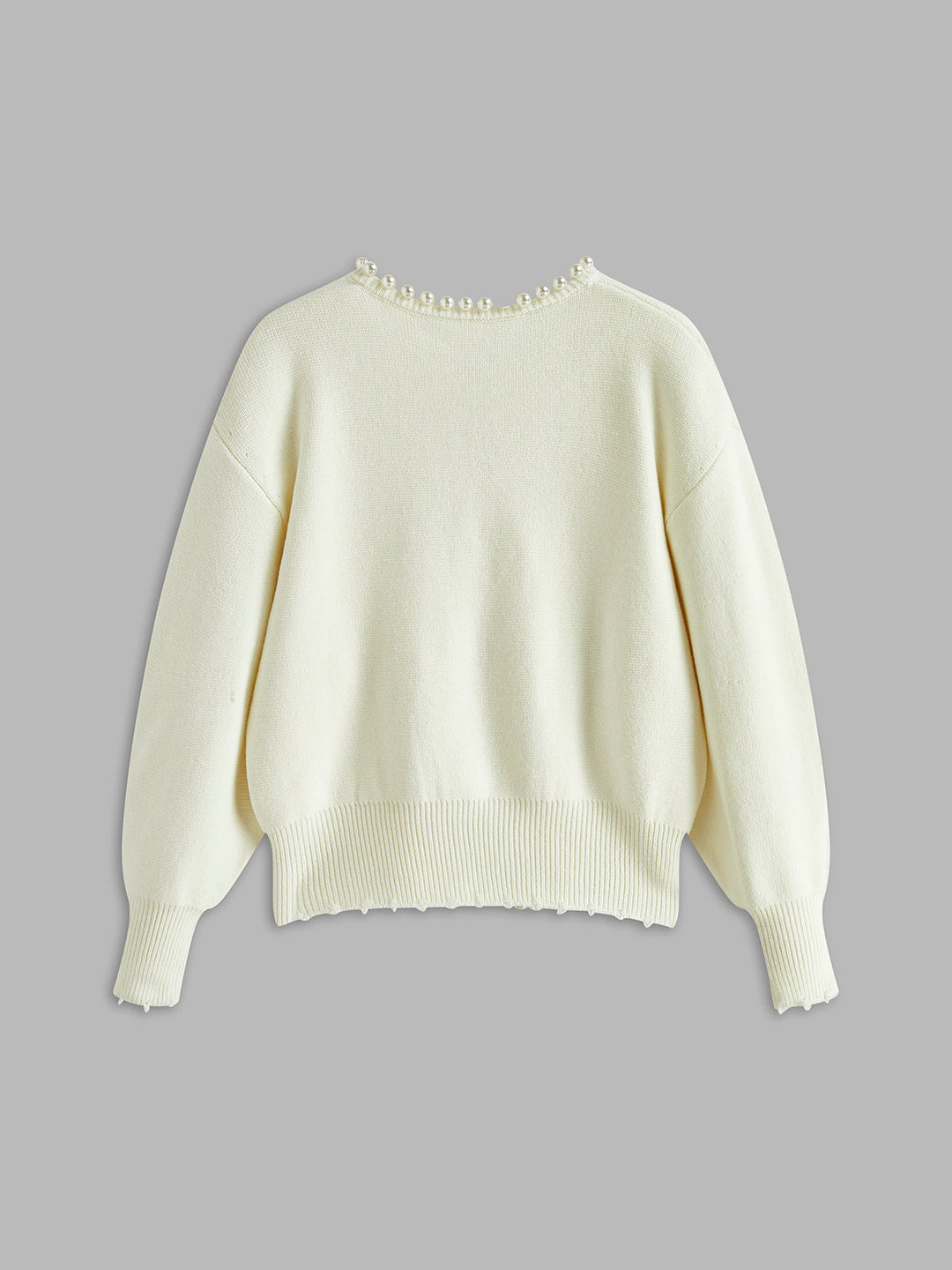 Charlotte™ - Sophisticated Cardigan with Pearl Accents and Distressed Hem