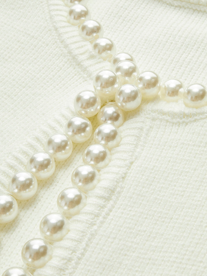 Charlotte™ - Sophisticated Cardigan with Pearl Accents and Distressed Hem