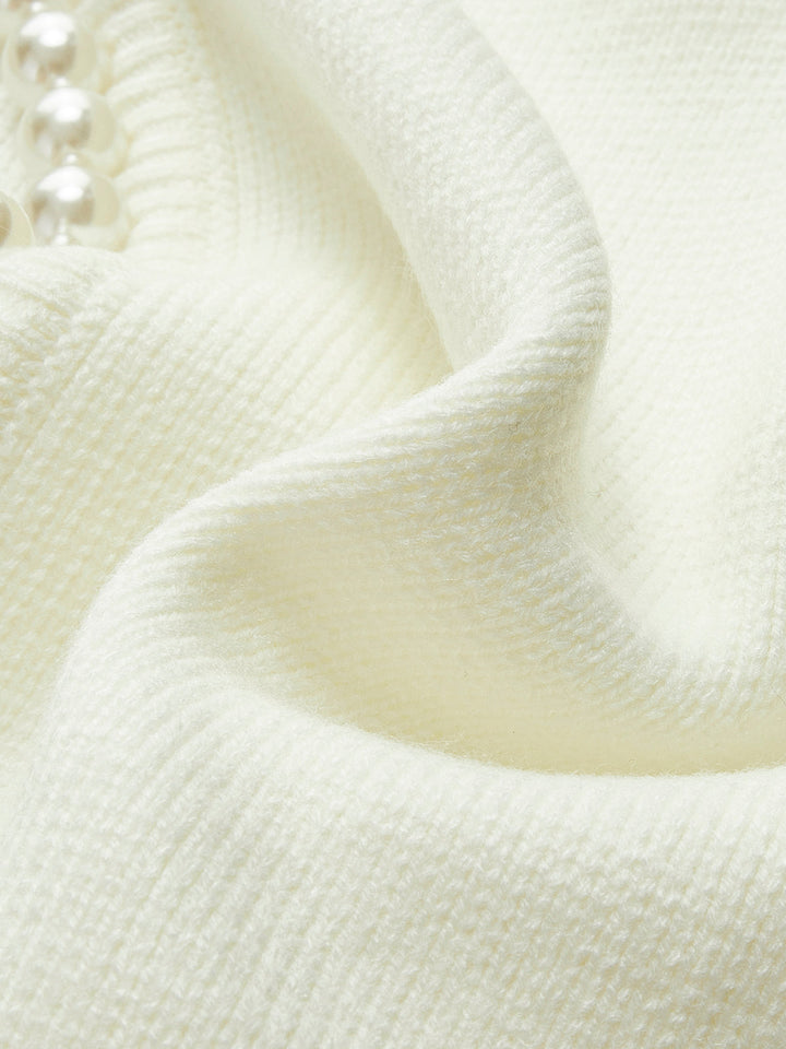Charlotte™ - Sophisticated Cardigan with Pearl Accents and Distressed Hem
