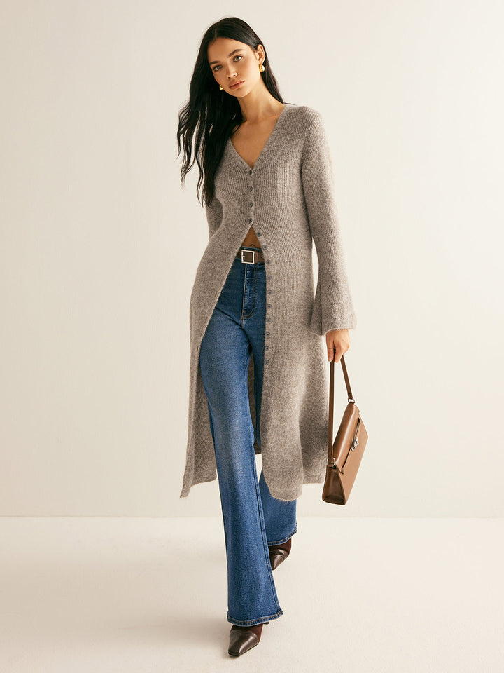 Ellie™ - Chic V-Neck Sweater Dress with Side Split Detail