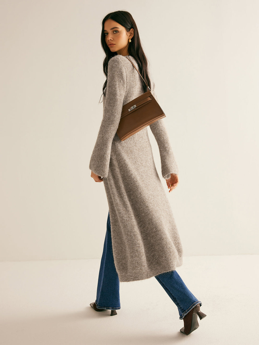 Ellie™ - Chic V-Neck Sweater Dress with Side Split Detail