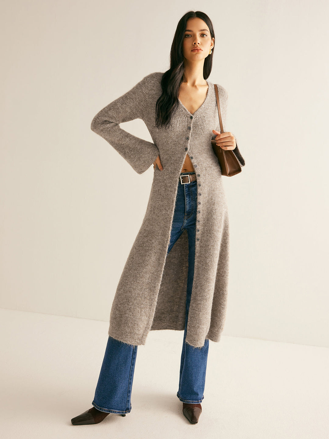 Ellie™ - Chic V-Neck Sweater Dress with Side Split Detail