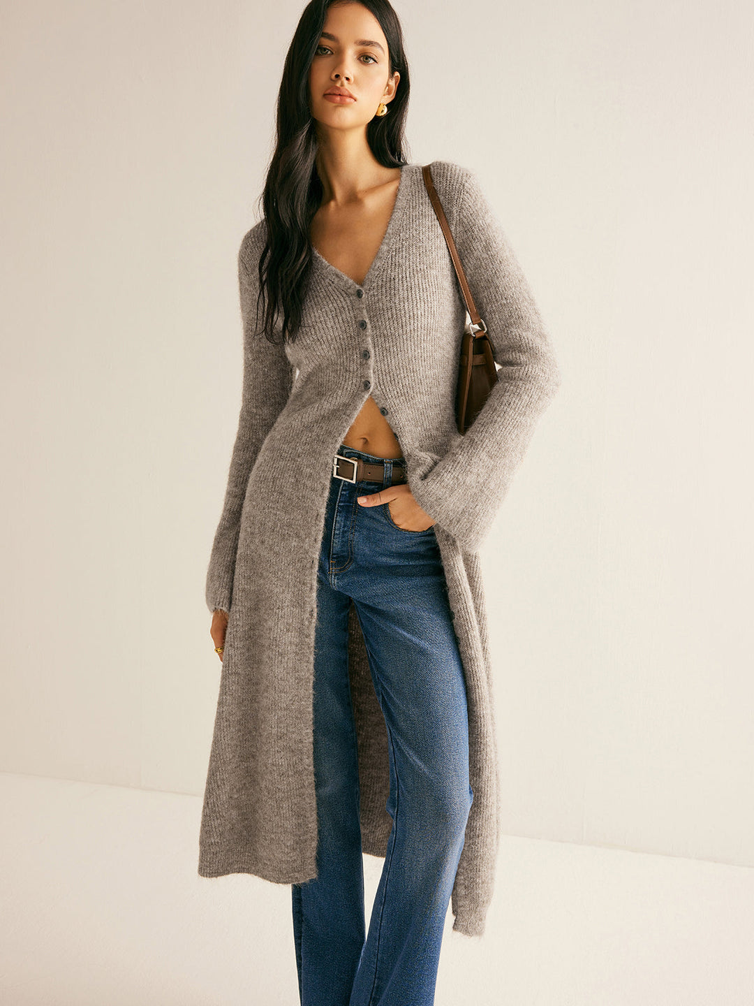 Ellie™ - Chic V-Neck Sweater Dress with Side Split Detail